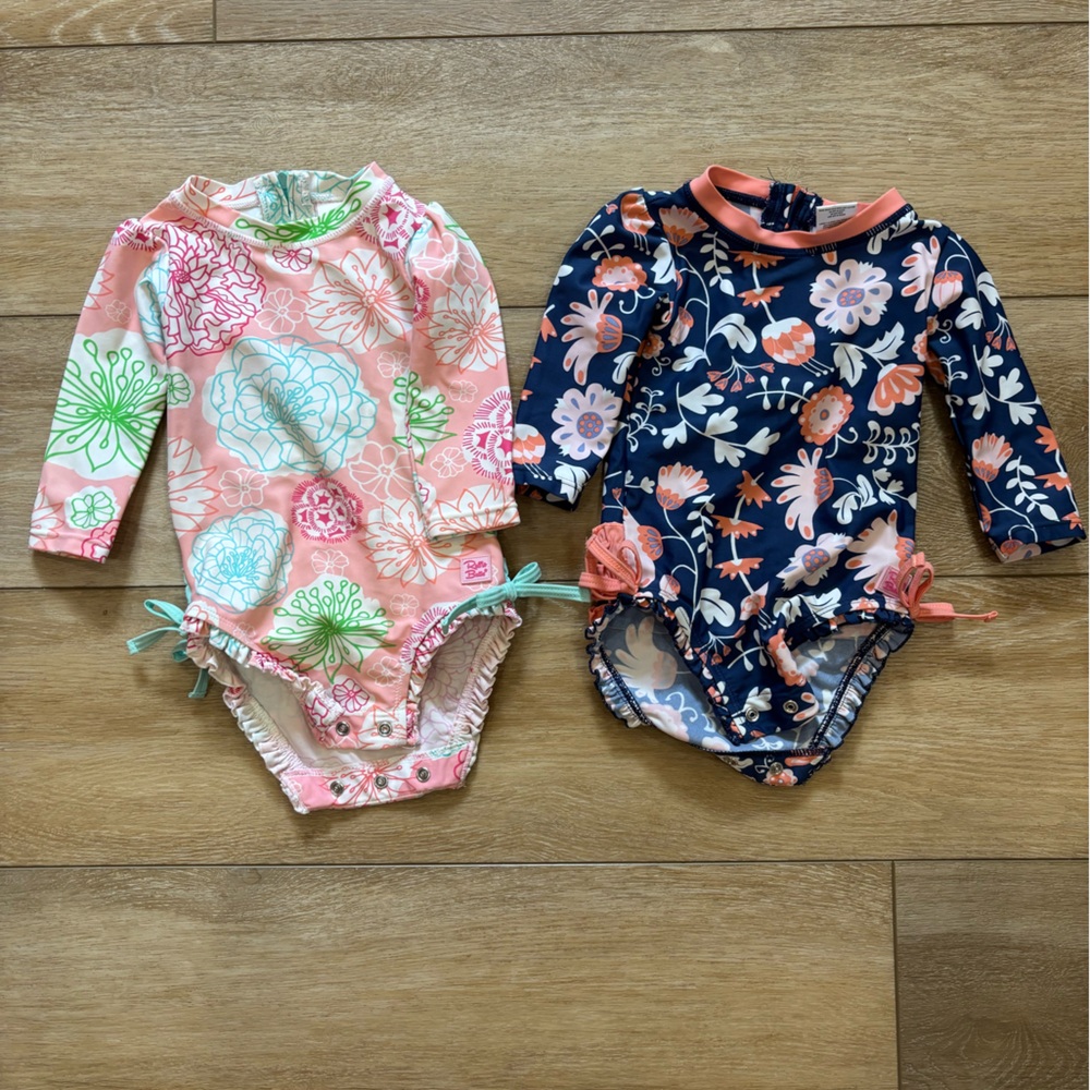 Ruffle Butts - Set of Two Floral Swim Suits - 6-12M